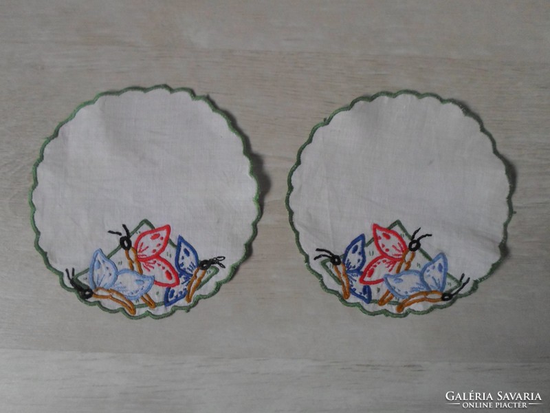 Two handmade embroidered butterfly little needlework