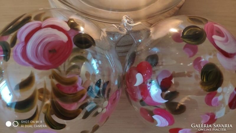 Kézzel festett fújt üveg gömb karácsonyfa dísz párban