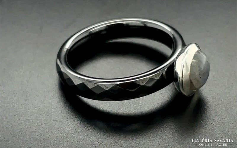 Extra különleges kerámia labradorit drágaköves sterling ezüst gyűrű 925/ - új 56 méret