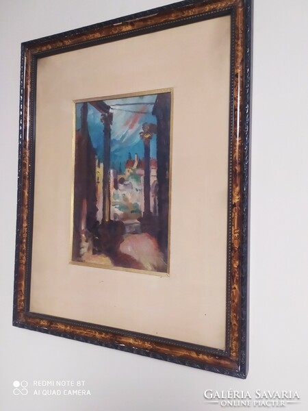 Vén Emil olaj-karton festmény,  mediterrán táj 28x18 cm