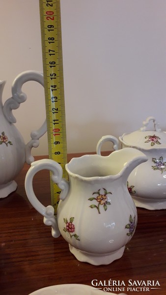 Old zsolnay porcelain floral baroque coffee 6 person set jug cup sugar bowl milk pourer