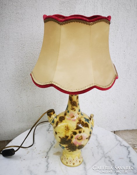 Antique 1800s Zsolnay ceramic vase lamp, colored. A video was also made