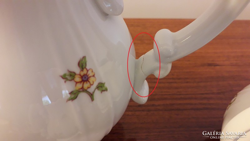 Régi Zsolnay porcelán virágos barokk kávés 6 személyes készlet kanna csésze cukortartó  tejkiöntő