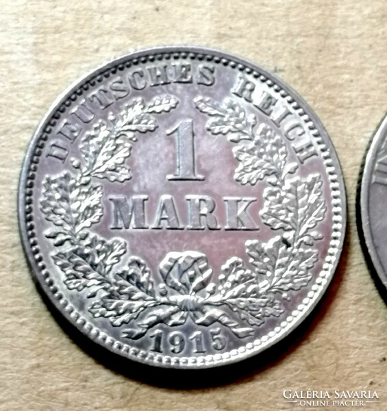German Empire 1 mark - 1915 j/silver aunc-unc