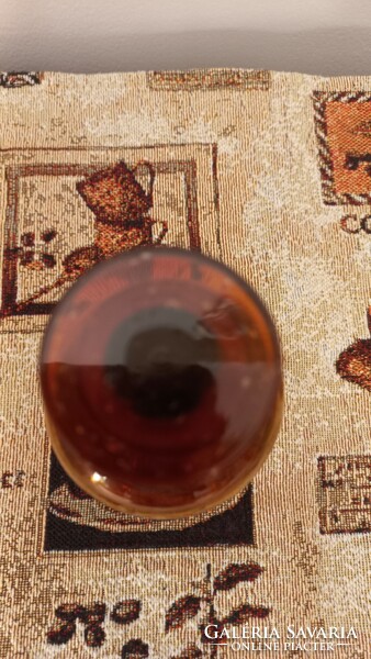 Antik patika üveg, borostyán színű, eredeti cimkével, 15 cm magas.