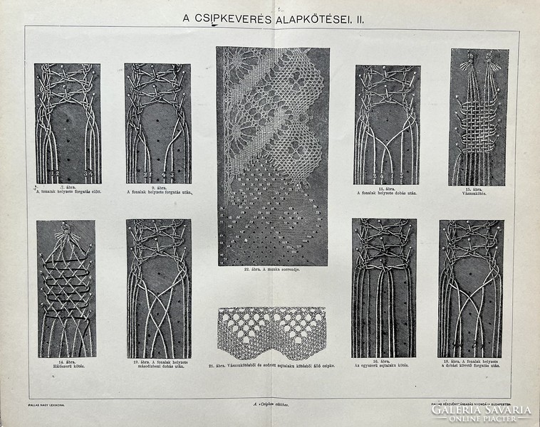 Antik 19.sz csipkeverés alapkötései II. nyomat-papír- népi, tradíció, hímzés, hímzett