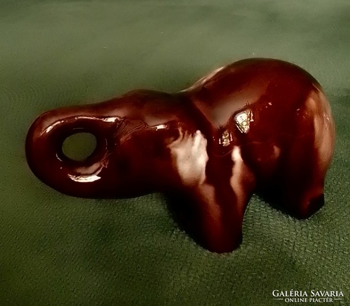 Brown glazed, art deco ceramic elephant figure, sculpture, hand painted