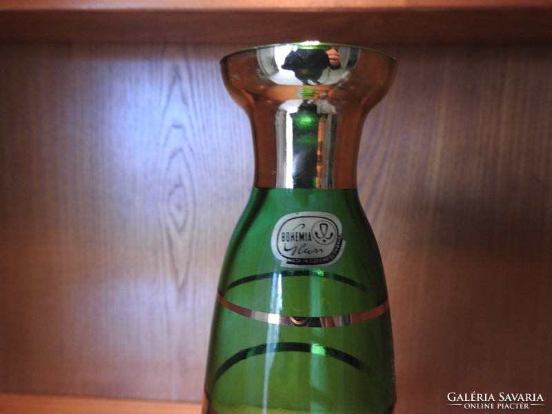 Bohémia Glass – zöld aranycsíkus butélia üveg