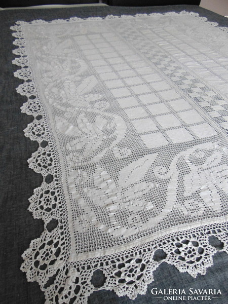 Transylvanian woven crocheted old lace tablecloth