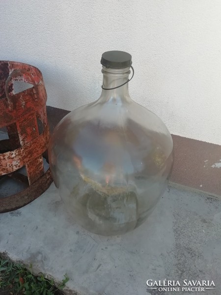 Old large glass balloon, with a metal basket, 50 liters