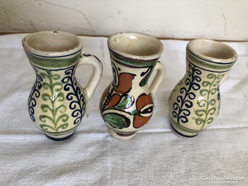 3 folk art jugs, jugs 11.5 cm