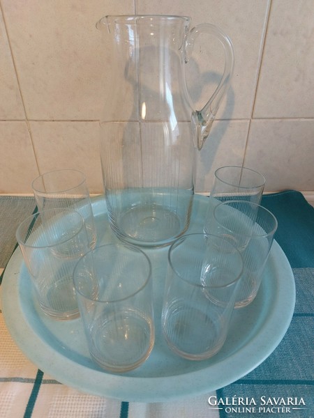 Set of 7 incised glass water glasses with duck