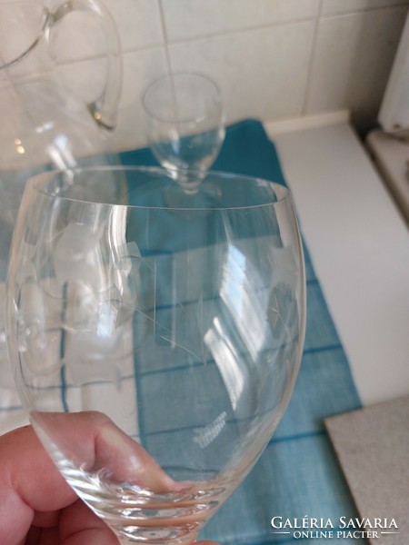 Set of 7 engraved glass wine glasses with pitcher