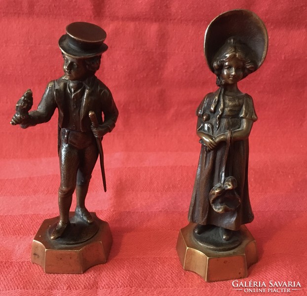Hölgy és Udvarlója - jelzett bronz mini szobrok - P. Kowalczewski