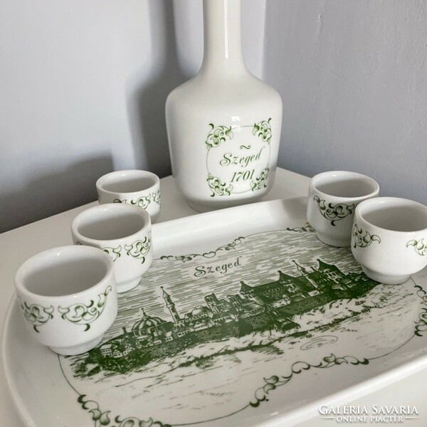 Old lowland porcelain brandy set with green pattern