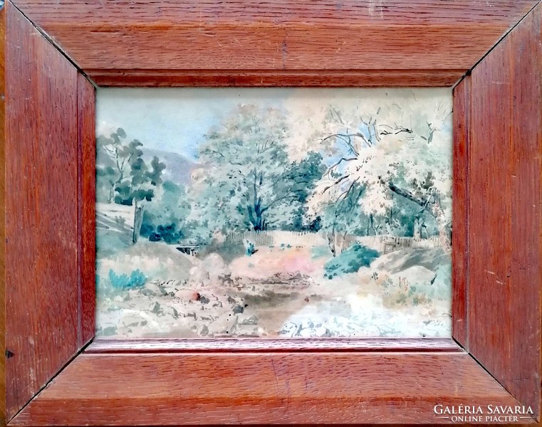 Jó kvalitású régi akvarell. '930-as évek. Tölgyfa keretben.