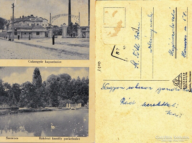 Szerencs sugar factory, Rákóczi castle, about 1940. There is a post office!