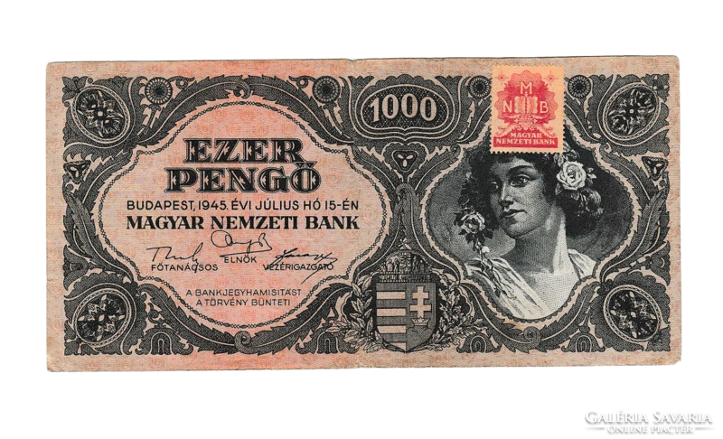 1945 - Ezer Pengő bankjegy - F 304 -  piros dézsmabélyeggel