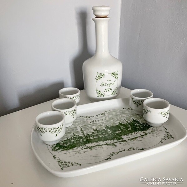 Old lowland porcelain brandy set with green pattern
