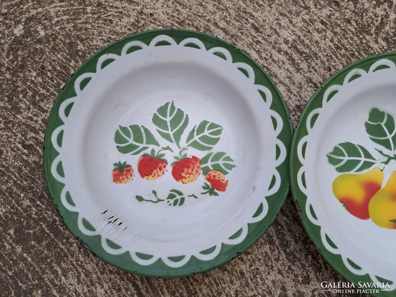 Rare Budafoki enamel strawberry and pear plate dish, village peasant decoration
