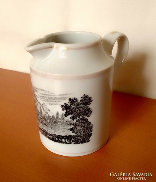 Antique old marked lippert haas schlaggenwald porcelain chocolate jug, spout, around 1830, landscape