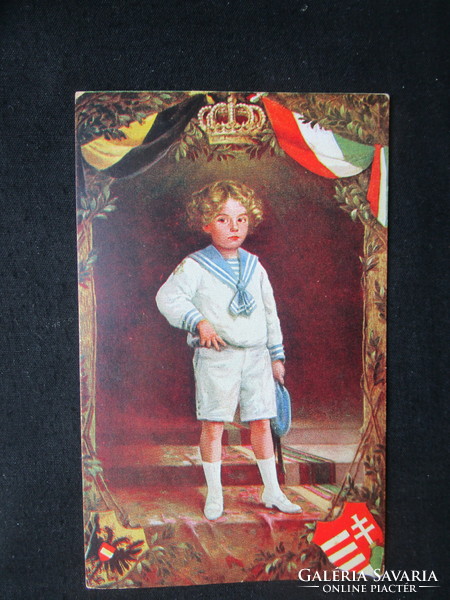Approx. 1918 Coat of arms of Otto Habsburg, the last heir to the Hungarian throne, crown prince, contemporary marked photo photo sheet