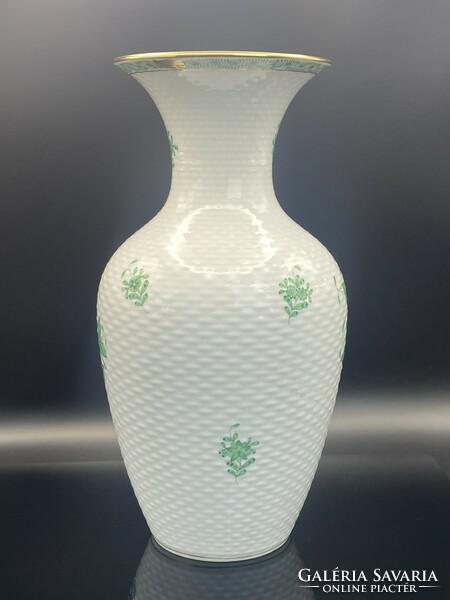 Herendi porcelán váza - zöld Apponyi mintás