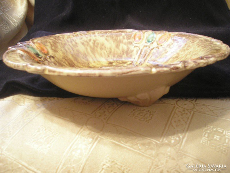 1873 Decorative large majolica 3-legged bowl 27 cm rarity with marked shape number