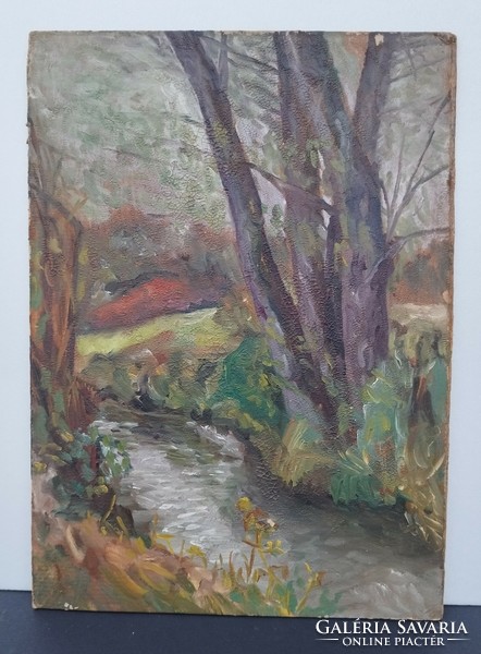 Painting, landscape with stream.