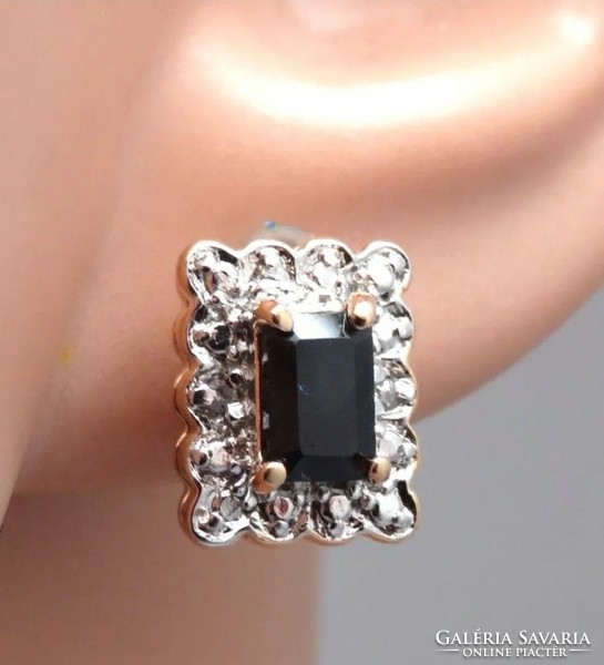 Beautiful sapphire - diamond gemstone silver earrings 14k gold-plated--new