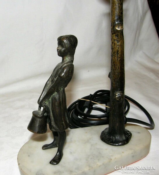 Antique lamp with bronze figure on marble base - renovated