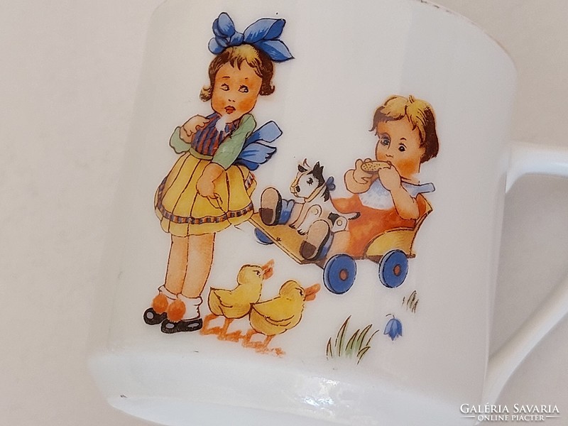 Retro small mug, old doll porcelain cup with fairytale pattern