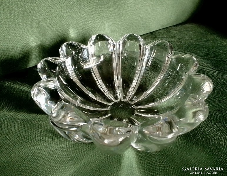 Vintage crystal glass bowl serving ornament heavy, thick-walled, elegant, high-quality piece in the shape of a flower cup