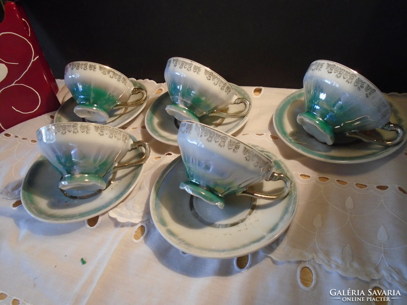Beautiful old 5-piece hand-painted porcelain cafe tea set