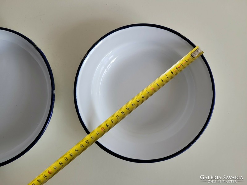 Vintage régi zománcos kék fehér Bonyhád zománcozott mély tányér tál