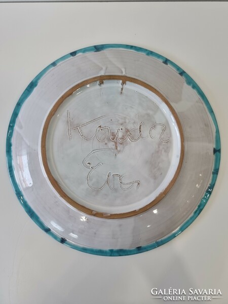 A very beautiful turquoise ceramic creation by Éva Kondor - bowl/wall decoration-33 cm