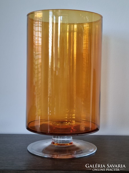 Huge amber vintage glass goblet, rare old glass decoration - 34 cm