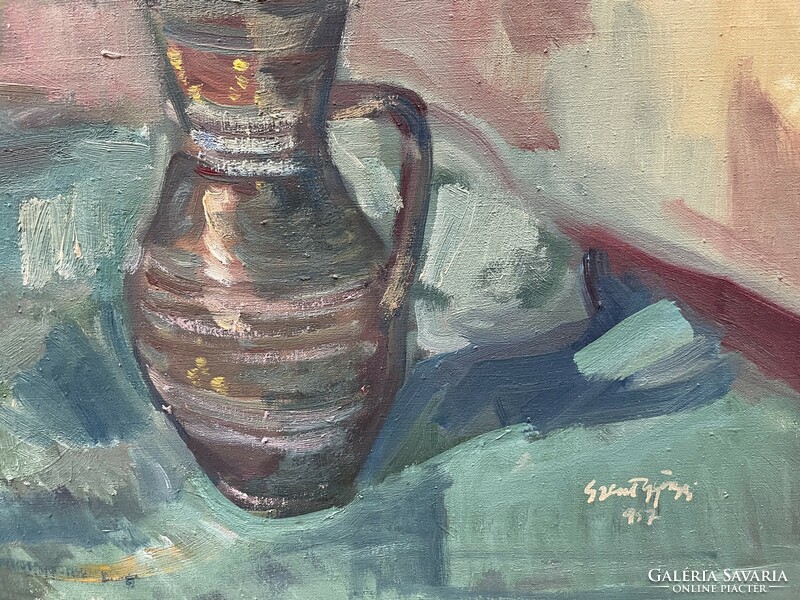 Szentgyörgyi Kornél (1916-2006) Csendélet c. Képcsarnokos Festménye Eredeti Garanciával