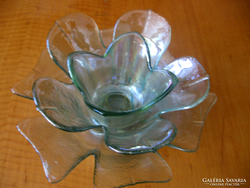 Turquoise green glass lotus flower candle holder for Zen meditation