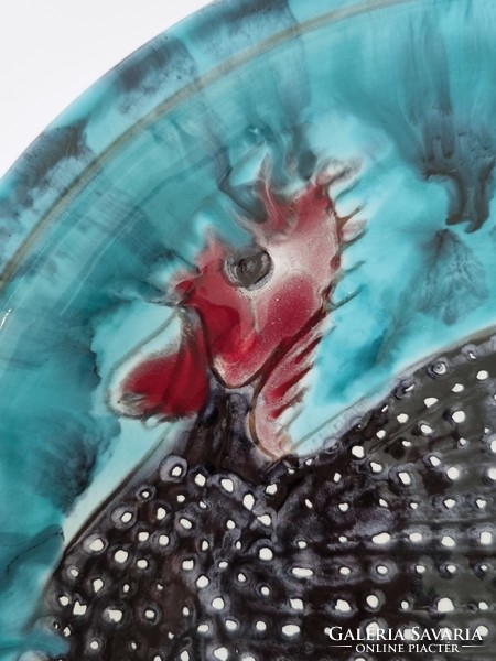 A very beautiful turquoise ceramic creation by Éva Kondor - bowl/wall decoration-33 cm