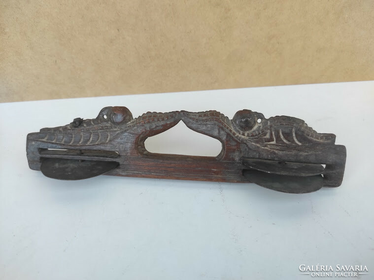 Antik hindu hangszer szertartási cintányér faragott fa hinduizmus karatal India 333 6139