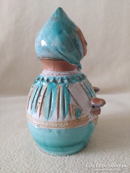 Ilona Kiss roóz: girl with bowls, ceramic figure, 18 cm