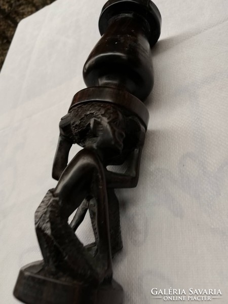 African carved figural wooden candle holder 25.5 cm