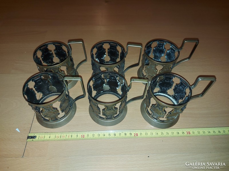 6 Russian silver-plated tea cup holders, glass diameter 7 cm maximum
