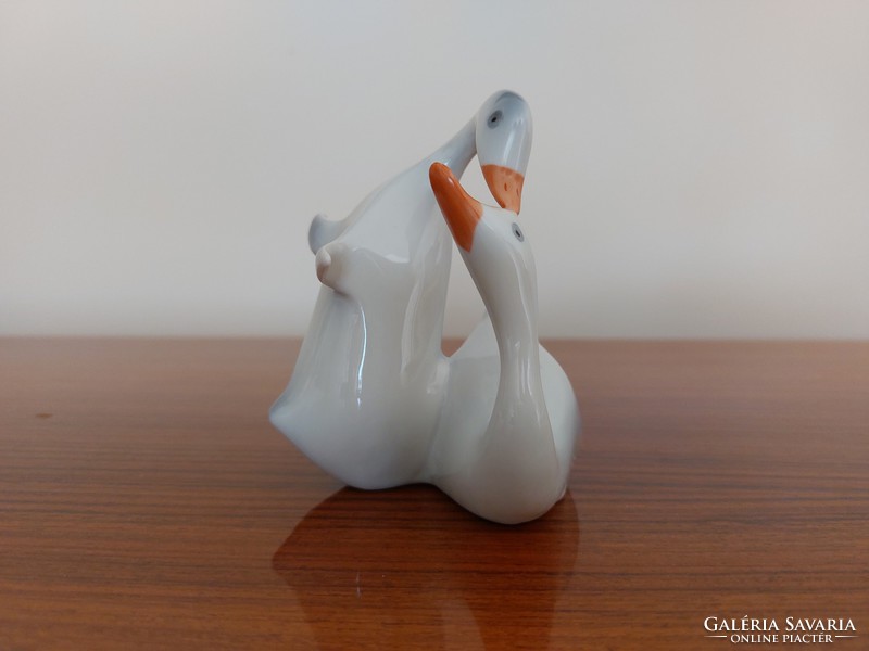 Retro raven goose pair with old porcelain ornament