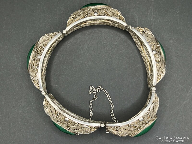 Antique Chinese motif malachite stone silver bracelet/bracelet/bracelet