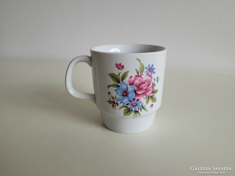 Retro old lowland porcelain floral mug with blue and pink flower pattern