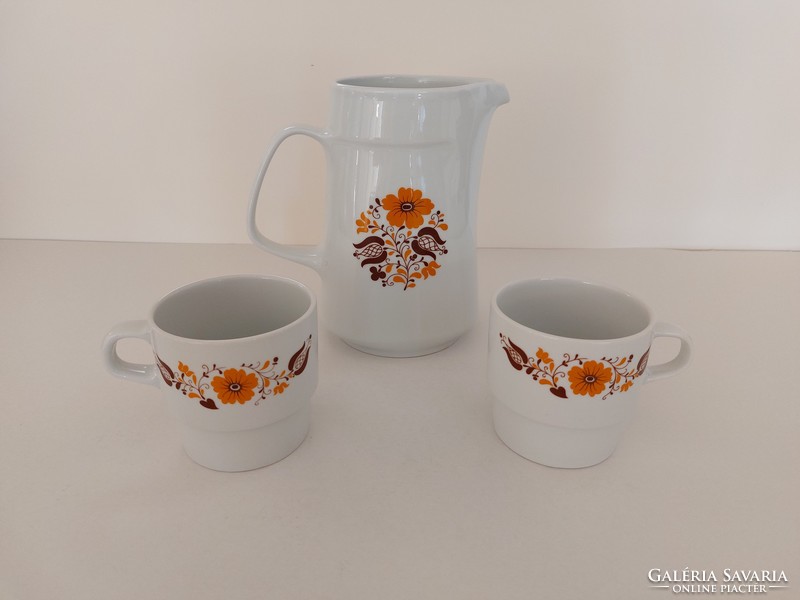 Retro Alföldi porcelán virágos kancsó bögre teás csésze 3 db