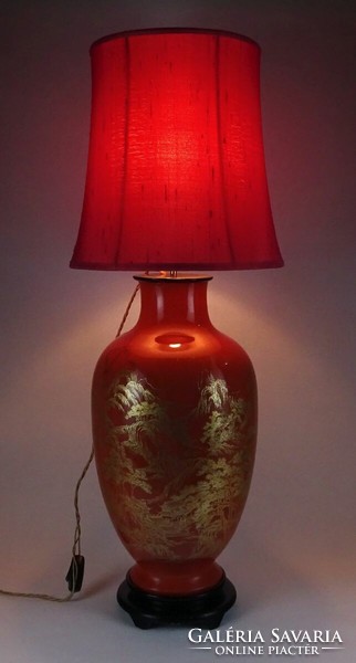 1L114 Arannyal festett fa testű régi keleti lakk lámpa asztali lámpa 80 cm