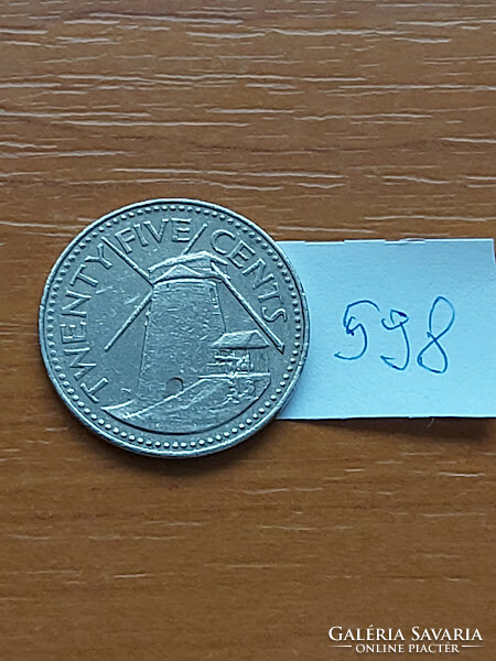 BARBADOS 25 CENT 1987 SZÉLMALOM, Réz-nikkel  #598